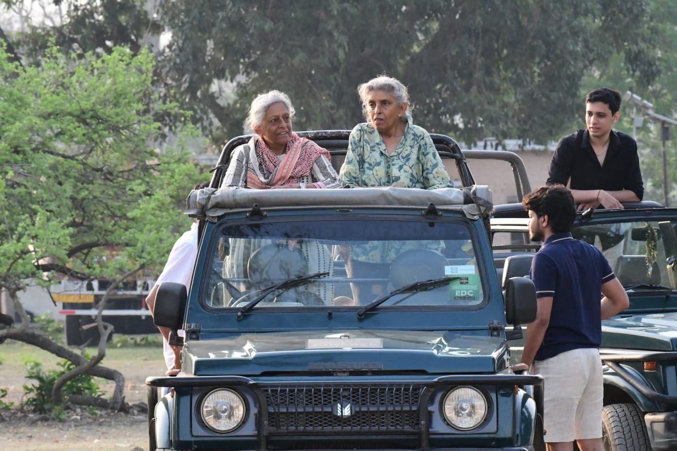 Guests on an open jeep safari in Jim Corbett National Park