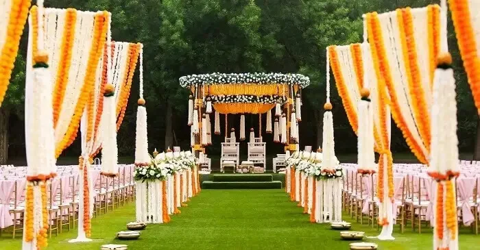 Wedding resort in Jim Corbett decorated for a destination wedding